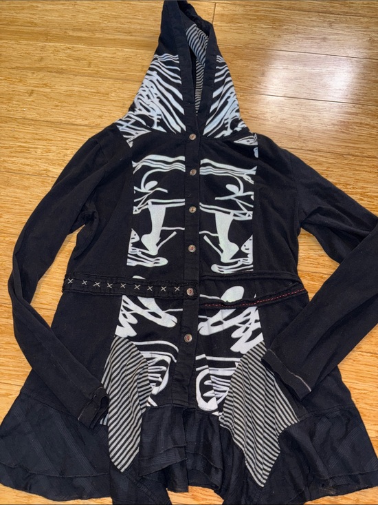 Emma G Tops - Emma Mixed Media Goth Whimsical Zebra Hoodie Jacket - Size Large witchy comfy
